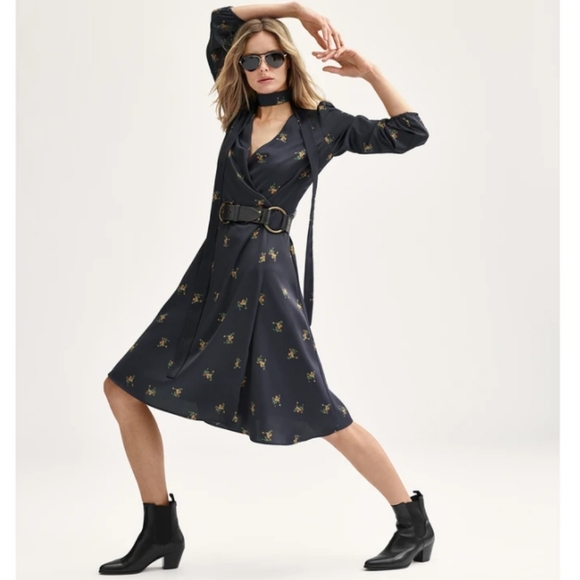 NWT Navy Wrap Floral Vintage Western Style Dress - Picture 2 of 11